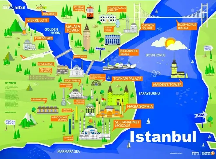 نقشه گردشگری استانبول - تور استانبول از شیراز - گردشگران شیراز